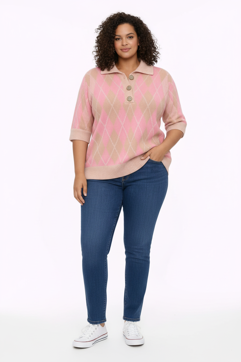 Pink and Beige Argyle Portrait