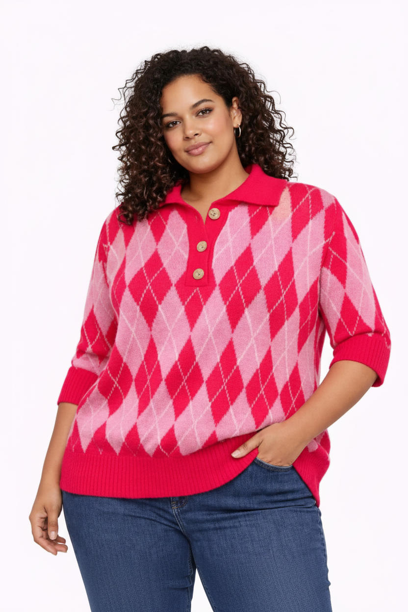 Pink and Red Argyle Portrait