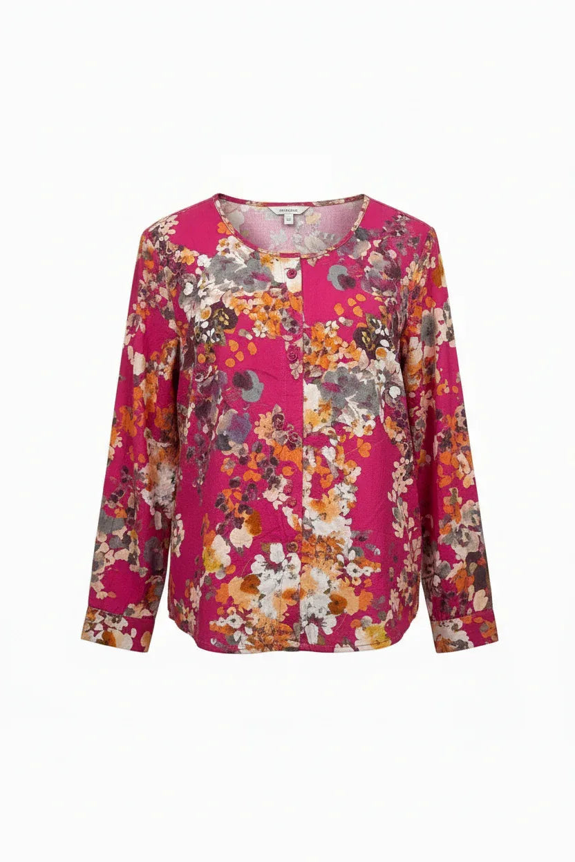 Women's Floral Print Viscose Button Down Blouse | One Size UK 8-14 - Ivory Luxe