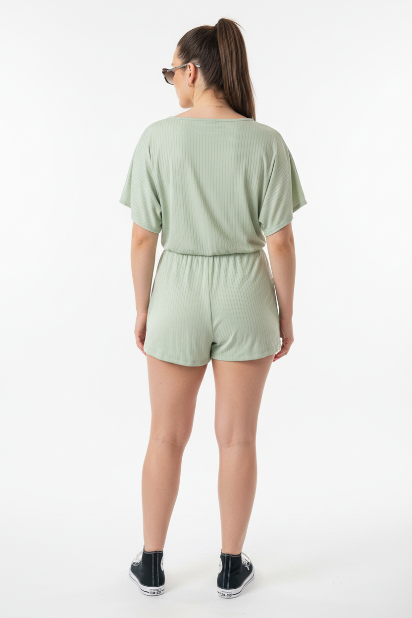 Playsuit back view on white background