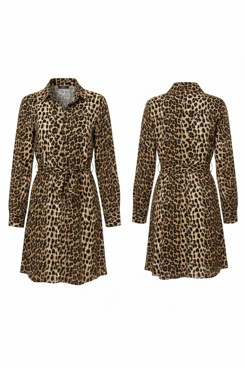 Leopard Print Shirt Dress | Women's Long Sleeve Mini Dress UK - Ivory Luxe