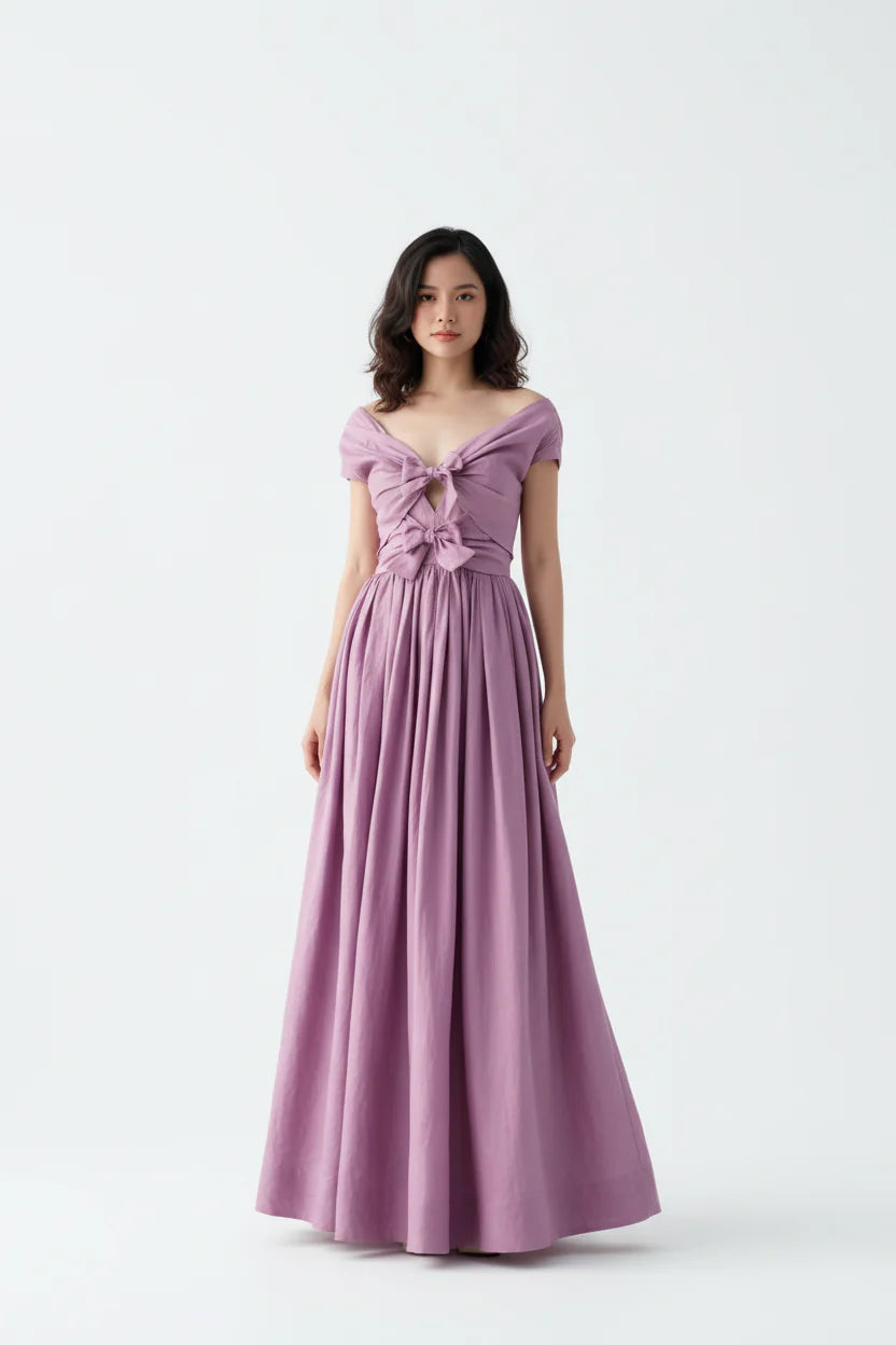 Lilac Bow Maxi Dress – Luxury Linen Blend Occasion Dress
