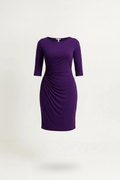 Purple Women's Ruched Midi Dress on White Background