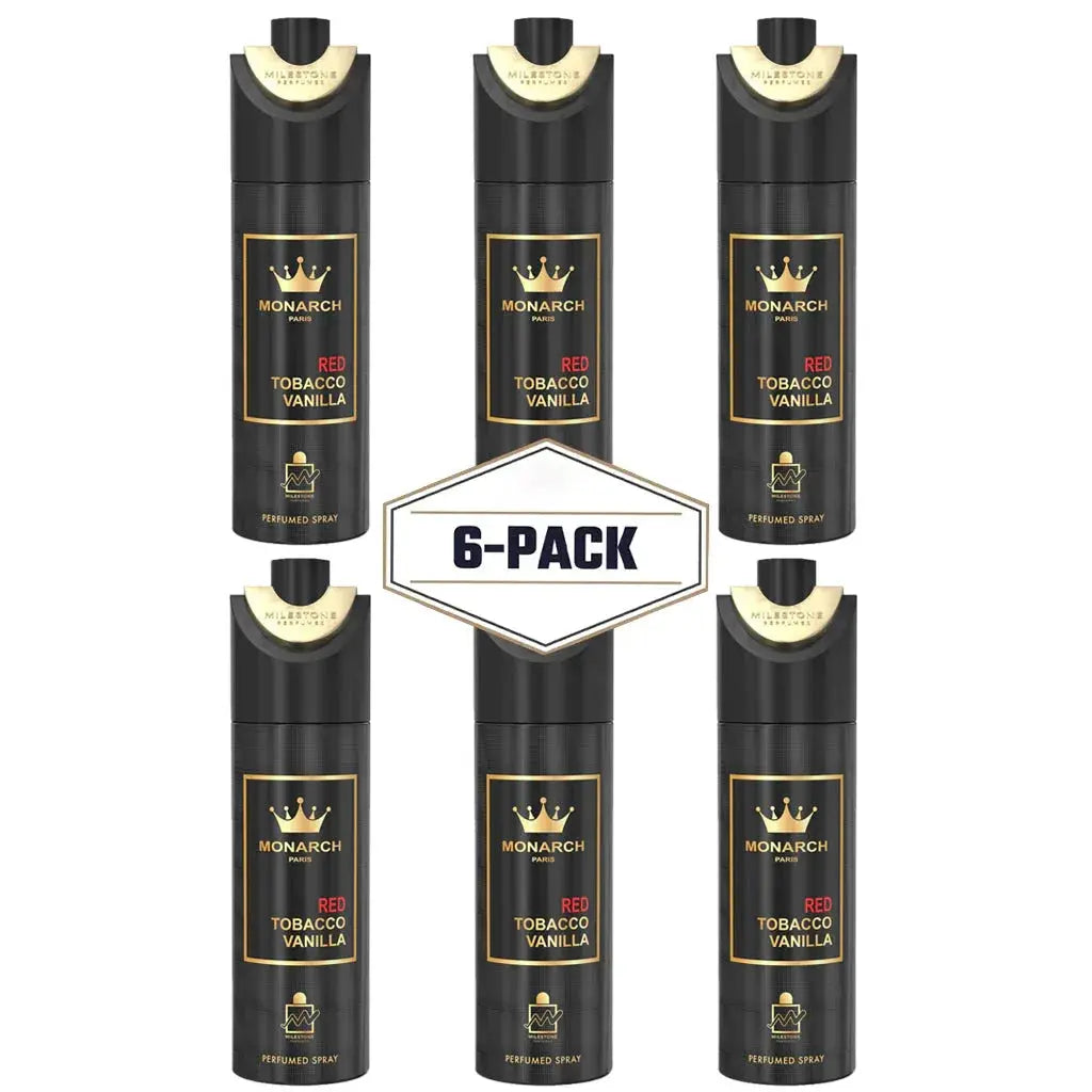 MILESTONE Monarch Red Tobacco Vanilla Unisex - 200ML Deodorant 6 Pack - Ivory Luxe