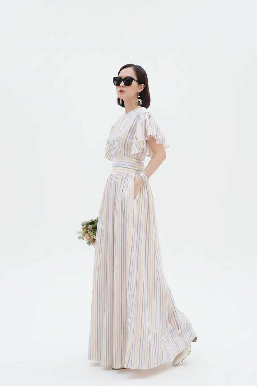 Striped Maxi Dress – Three-Quarter View