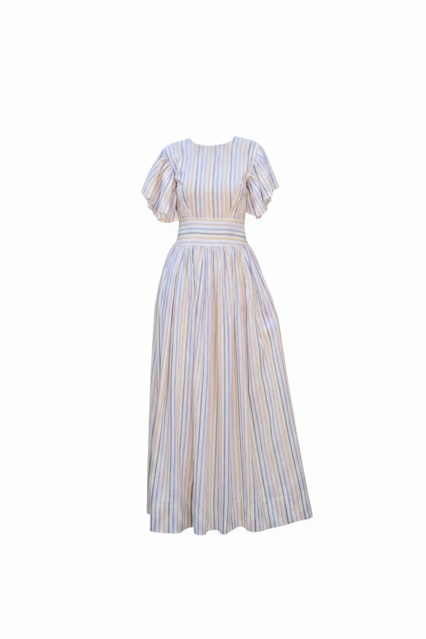Striped Maxi Dress – White Background