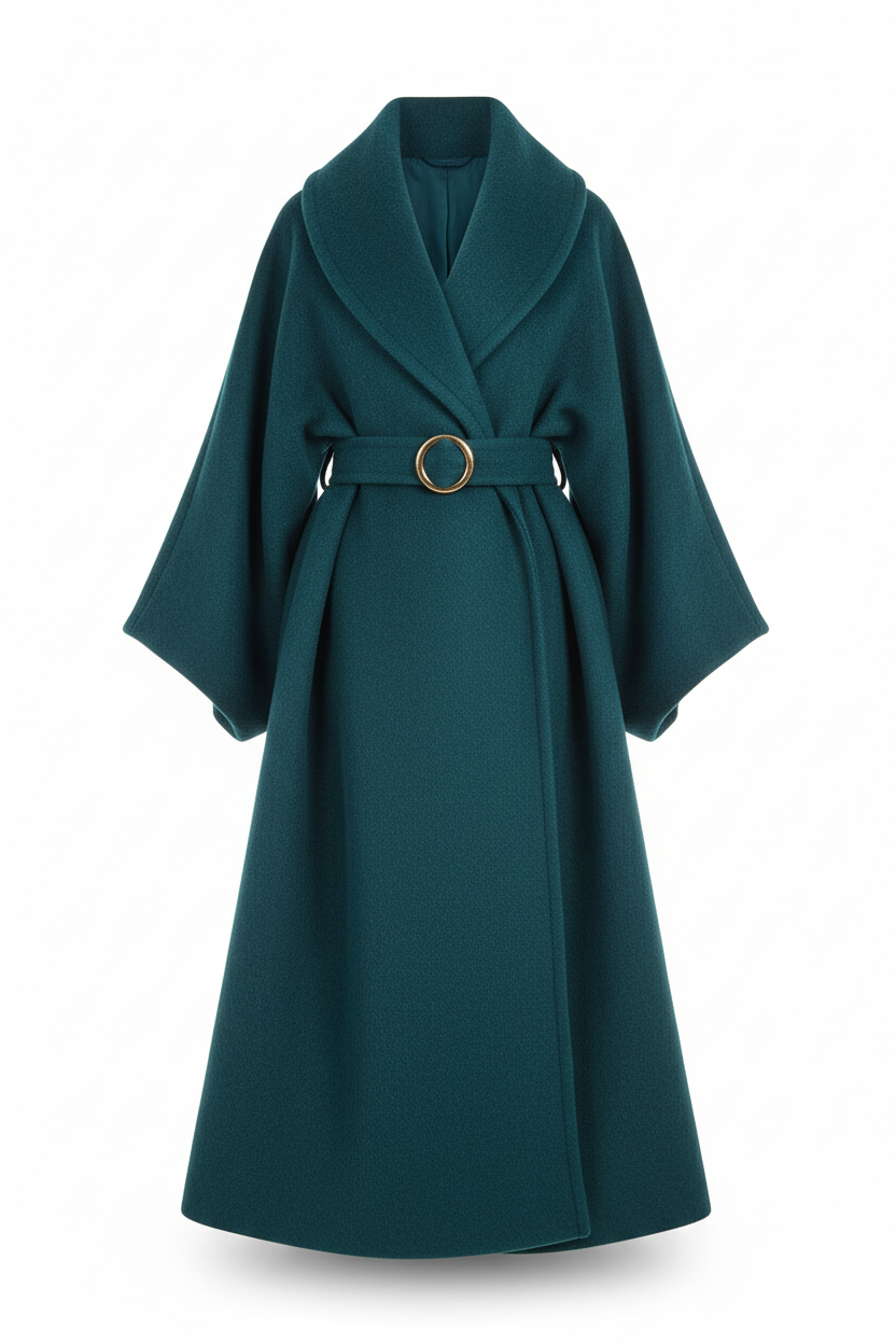 Women's 100% Wool Oversized Wrap Coat | Floor-Length Shawl Collar