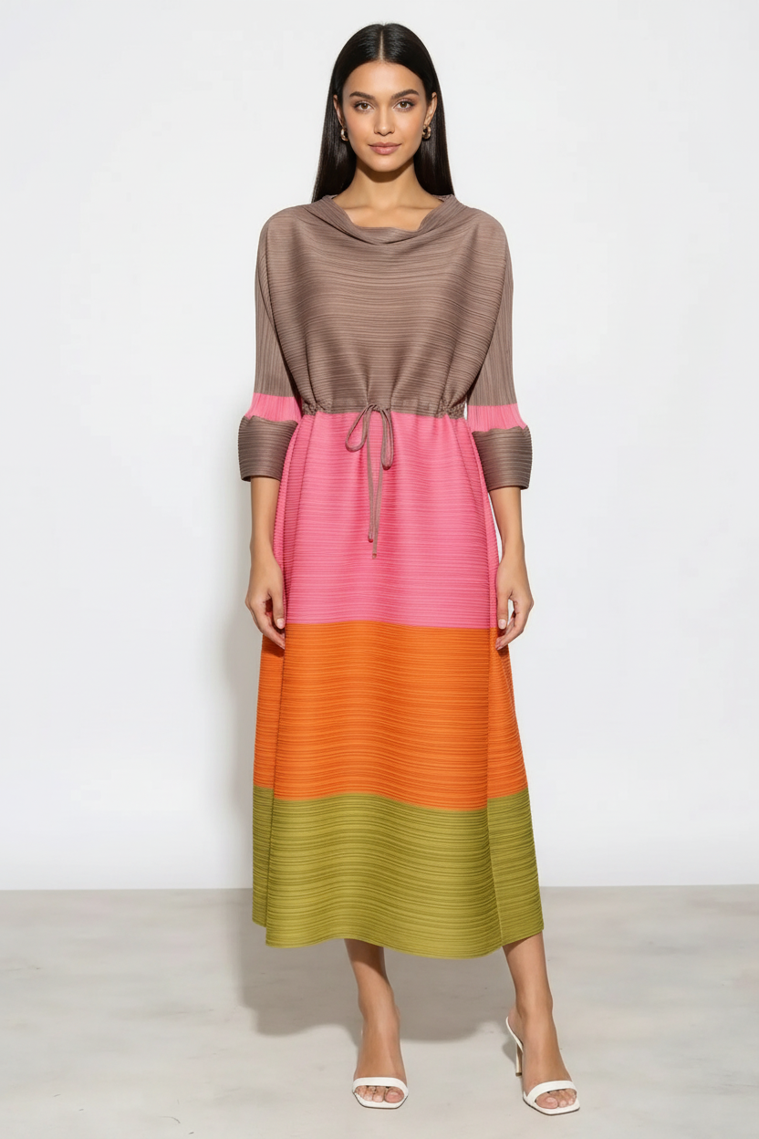 Taupe Colour Block Dress – New Model B Front