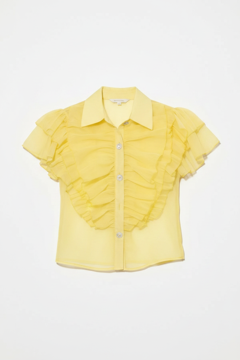 Yellow Ruffle Blouse Flat Lay